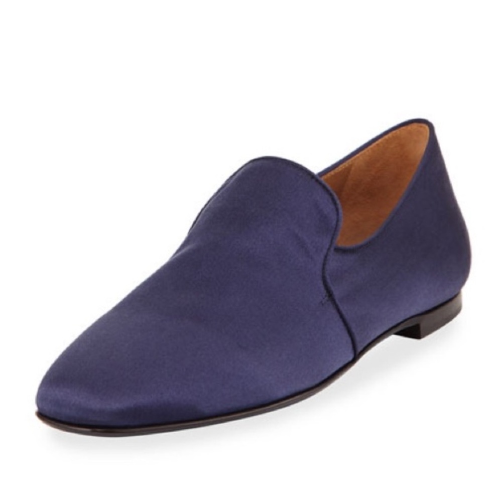 The Row Alys Satin Slipper In Navy
